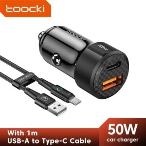 شاحن Coocki charger سيارة كولتي عالي عظمة + سلك وصلة قماش عريض type-c